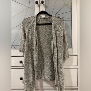 Ann Taylor Petite Gray Open-Front Textured Knit Cardigan SP
